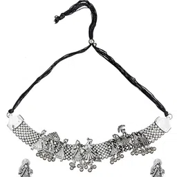 Shining Jewel - By Shivansh OxidisedSilver-Plated Necklace & Earrings Set-image-17
