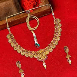 Adwitiya Collection 24CT Gold-Plated Temple Antique Jewellery Set-image-28