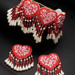 Moedbuille Sequinned Pearls Beaded Heart Shaped Contemporary Jewellery Set image 1