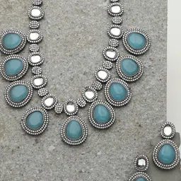 SOHI Women Blue Silver Plated American Diamond and Designer Stone Necklace and Earring Set-picture-11