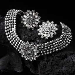 PANASH Silver-Plated Kundan-Studded & Beaded Jewellery Set-picture-6