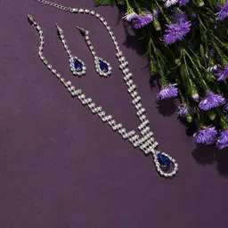 SOHI Silver-Plated Blue Stone-Studded Jewellery Set-picture-13