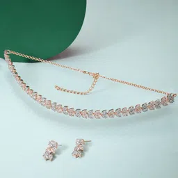 AMI Women Rose Gold Plated White CZ-Studded Layered Jewellery Set-image-14