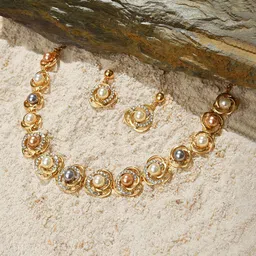 SOHI Gold-Plated White Pearl-Beaded Jewellery Set image 1