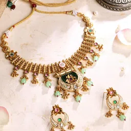 ASMITTA JEWELLERY Gold-Plated Stone-Studded & Beaded Meenakari Jewellery Set-picture-41