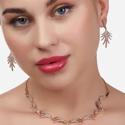 AMI Rose Gold Plated Cubic Zirconia Plated Contemporary Jewellery Set-image-30