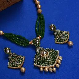 SOHI Gold-Plated Green & White Stone Studded & Pearl beaded Jewellery Set-image-10