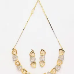 DressBerry Gold-Plated American Diamond-Studded Triangle Shaped Jewellery Set-image-11