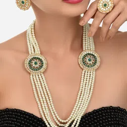 Zaveri Pearls Gold-Plated Green Pearl Studded Jewellery Set-picture-23