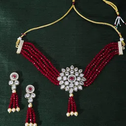 The Pari Gold-Plated AD-Studded & Pearls Beaded Jewellery Set-image-29