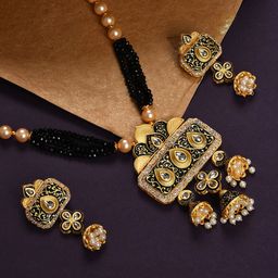 SOHI Gold-Plated & Black Pearls Beaded Jewellery Set-picture-16