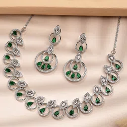 KARATCART Silver-Plated American Diamond Studded Elegant Necklace and Earrings-picture-12