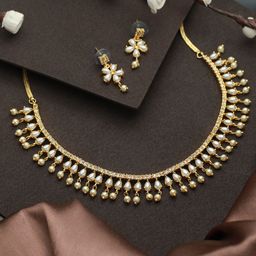 Priyaasi Gold-Plated White Pearl AD-Studded Jewellery Set-picture-28