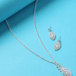 DressBerry Silver Toned Silver-Plated Stone-Studded Jewellery Set image 1