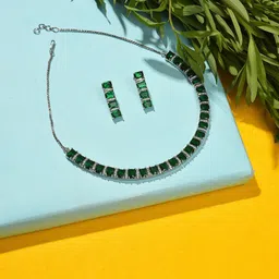 SOHI Silver-Plated Stone-Studded Necklace & Earrings-image-22
