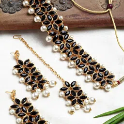 Kennice Gold-Plated Stone-Studded & Beaded Jewellery Set-picture-37