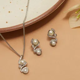 Voylla Rhodium-Plated Faux Pearls and CZ Embellished Jewellery Set-picture-23