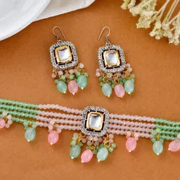 Silvermerc Designs Silver-Plated Kundan-Studded & Beaded Jewellery Set image 1