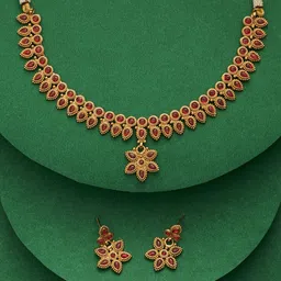 TEEJH Jivika Gold Plated Ruby Studded Jewellery Set-image-23