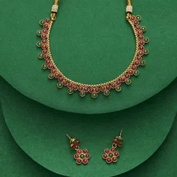 TEEJH Women Gold-Plated Stone Studded Jewellery Set-picture-36