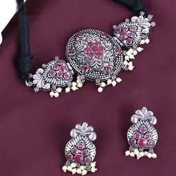 PANASH Silver-Plated Stone Studded Jewellery Set-picture-26
