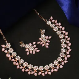 Priyaasi Rose Gold-Plated Pink & White AD-Studded Jewellery Set-picture-27