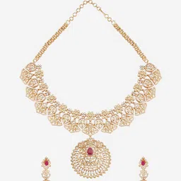 Kushal's Fashion Jewellery Gold Plated Zircon-Studded Ethnic Jewellery Set image 3