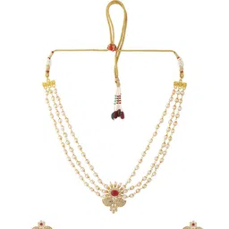 THE AAB STUDIO Gold Plated Stone-Studded & Pearl Beaded Jewellery Set image 3