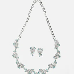 ZENEME Silver-Plated Cubic Zirconia & Pearl Beaded Necklace and Earrings image 4