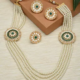 Zaveri Pearls Gold-Plated Green Pearl Studded Jewellery Set image 5