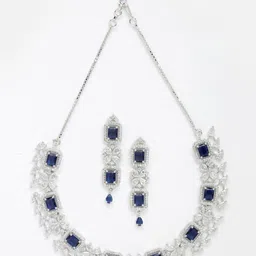 ZENEME Rhodium-Plated AD Stone-Studded Jewellery Set image 2