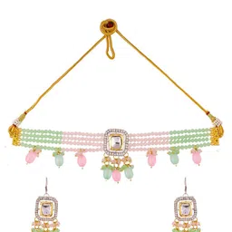 Silvermerc Designs Silver-Plated Kundan-Studded & Beaded Jewellery Set image 2