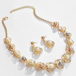 SOHI Gold-Plated White Pearl-Beaded Jewellery Set image 3