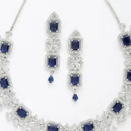 ZENEME Rhodium-Plated AD Stone-Studded Jewellery Set image 3