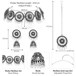 Peora Silver-Plated Stone-Studded & Beaded Jewellery Set image 4