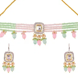 Silvermerc Designs Silver-Plated Kundan-Studded & Beaded Jewellery Set image 3