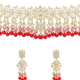 Yellow Chimes Gold-Plated Kundan-Studded & Beaded Choker Jewellery Set image 3