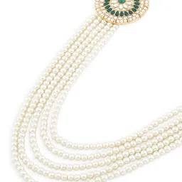 Zaveri Pearls Gold-Plated Green Pearl Studded Jewellery Set image 3