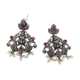 GRIIHAM Silver Plated American Diamond Studded & Beaded Oxidised Jewellery Set image 5
