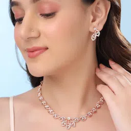 Yellow Chimes Rose Gold-Plated A5 Crystal Stone Studded Jewellery Set image 3