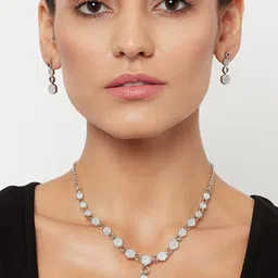 Voylla Rhodium-Plated CZ Studded Geometric Jewellery Set-picture-12