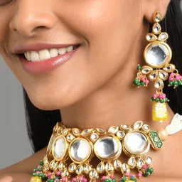 Fida Gold Plated Stones Studded & Pearls Beaded Jewellery Set-image-75
