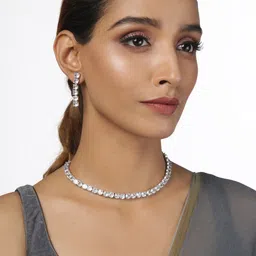 justpeachy Rhodium-Plated Stone Studded Jewellery Set image 5