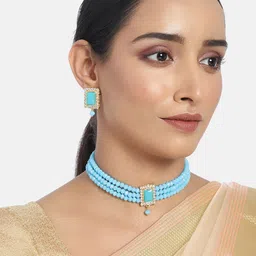 I Jewels Blue Gold-Plated Beaded Handcrafted Jewellery Set-picture-21