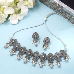 Yellow Chimes Beads-Studded & Beaded Oxidised Necklace & Earrings-picture-41