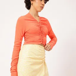 DressBerry Ruched Ready Button-Up Fitted Top With Thumholes image 4