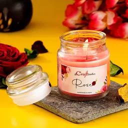 eCraftIndia Pink Rose Scented Jar Candle-image-25