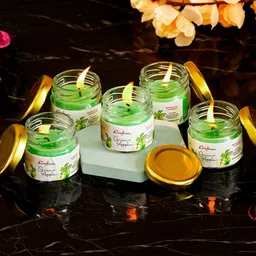 eCraftIndia Set of 5 Green & Transparent Green Apple Scented Mini Jar Candles-image-3