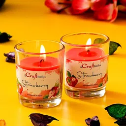 eCraftIndia Set Of 2 Red Strawberry Scented Glass Candles-picture-13