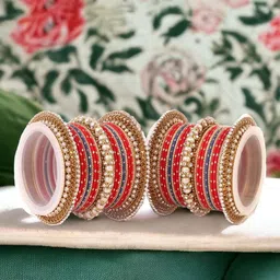 leshya Set Of 50 Brass-Plated Stone Studded & Beaded Bangles-picture-25
